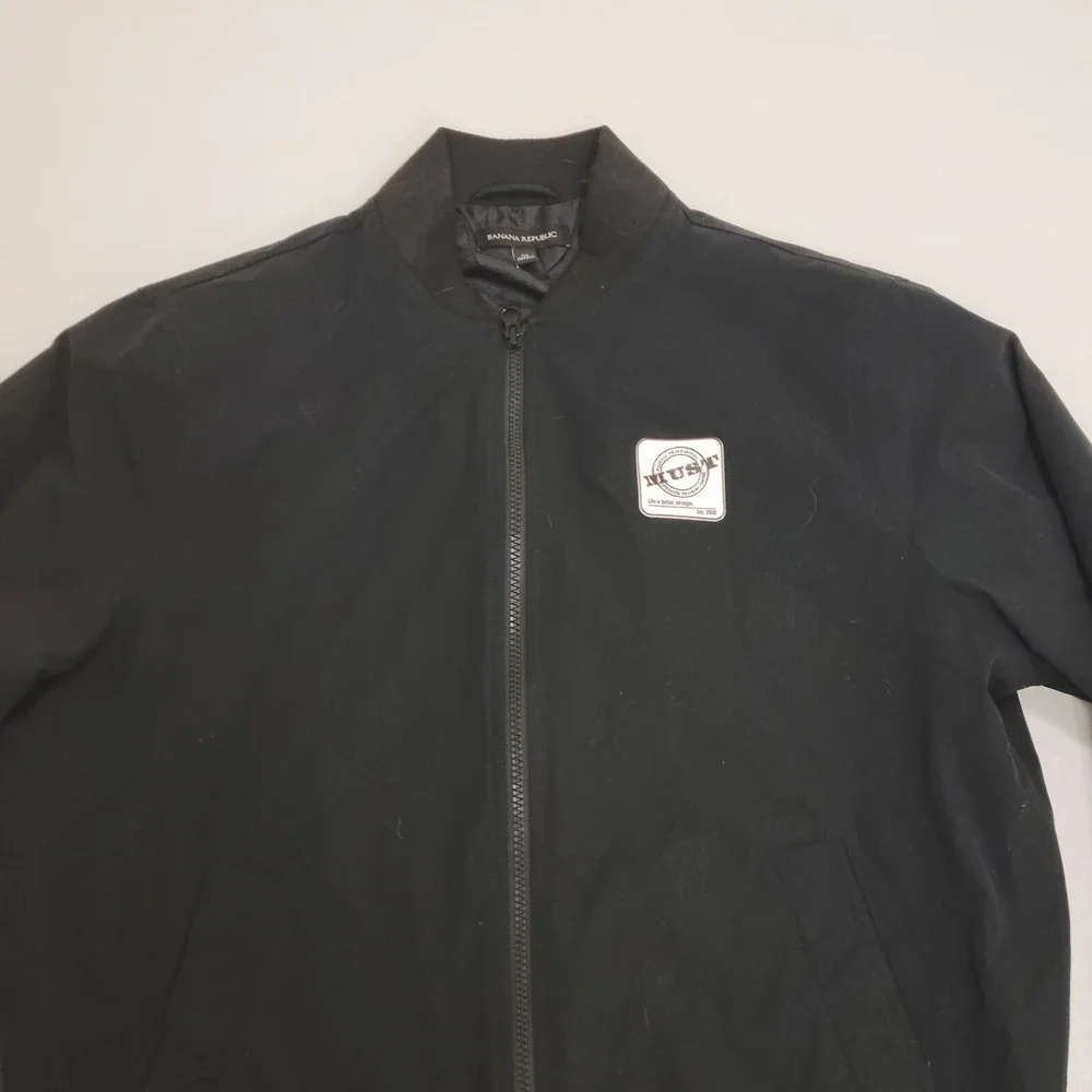 Vintage Banana Republic Bomber Jacket Mens, M Medium, Black Nylon, Full Zip Logo